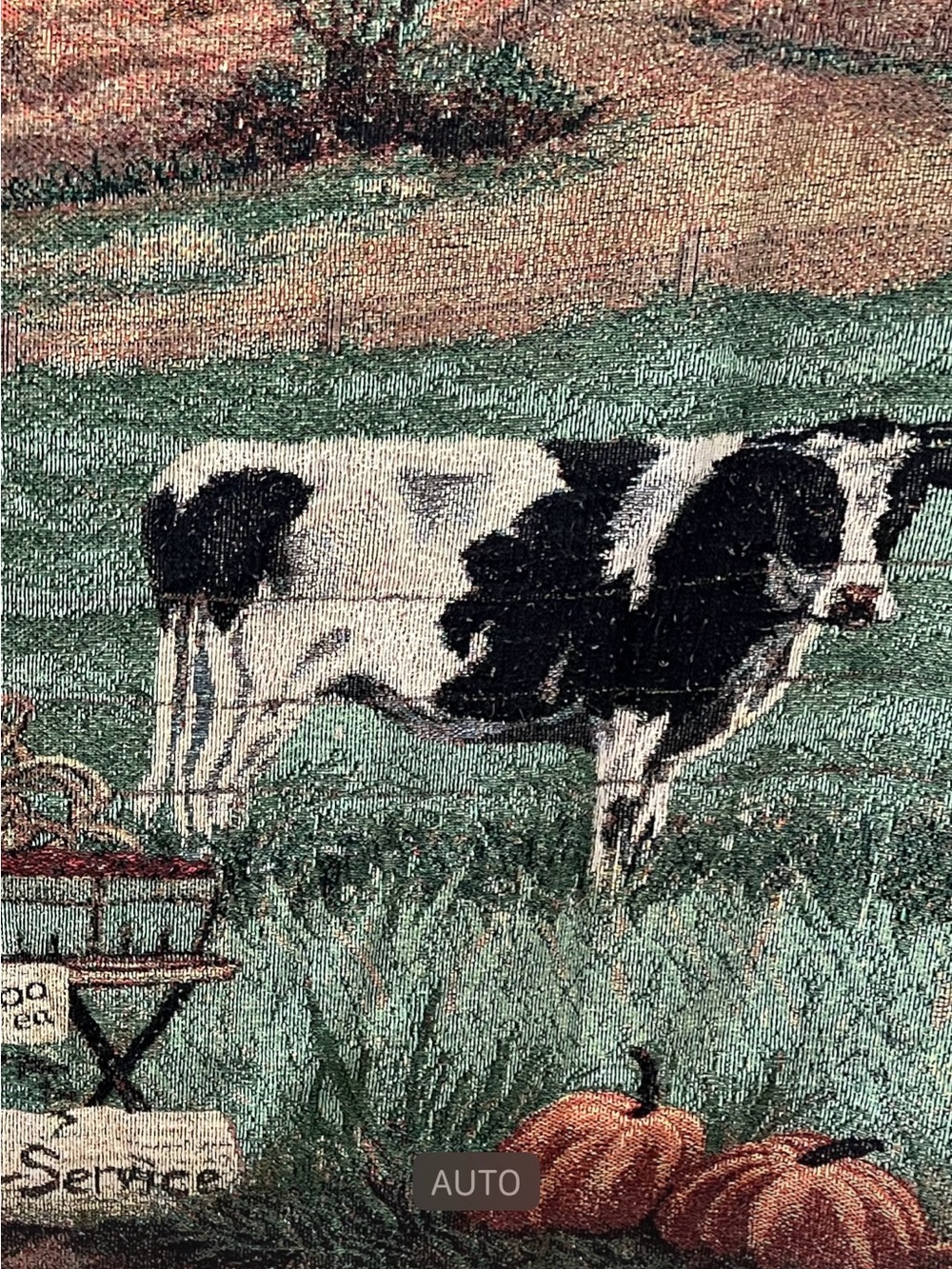 Vintage Linda Picken Woven Tapestry Blanket Cow Fall Farm Self Service - Picture 2 of 3